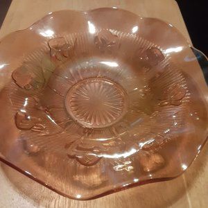 Jeannette Iris and Herringbone Marigold Glass Ruffled Rim Serving Bowl
